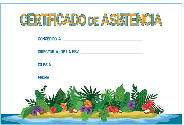Thunder Island VBS Certificate of Attendance (Set of 10) Spanish