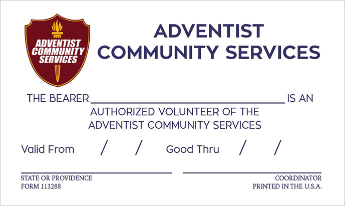 Adventist Community Service Volunteer Card