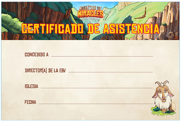 Mountain of Miracles VBS Certificate of Attendance (pkg of 10) | Spanish