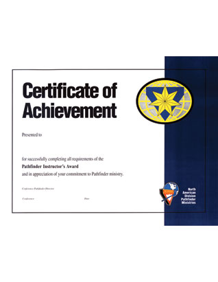 Pathfinder Instructor Award Achievement Certificate