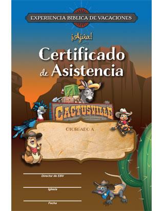Cactusville VBX Certificate of Attendance  (Pkg of 10) Spanish