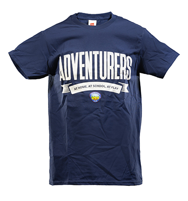 Adventurer T-shirt: At Home, At School, At Play (Blue)