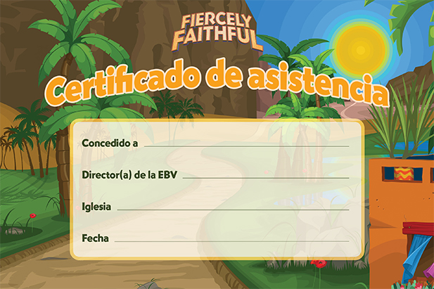 Fiercely Faithful VBS Certificate of Attendance (set of 10) | Spanish