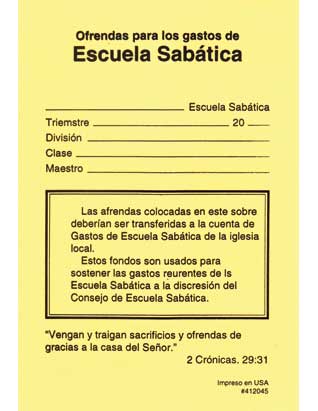 Sabbath School Expense Offering Small Envelopes | Spanish