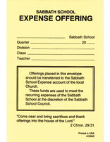 Sabbath School Expense Offering Envelopes